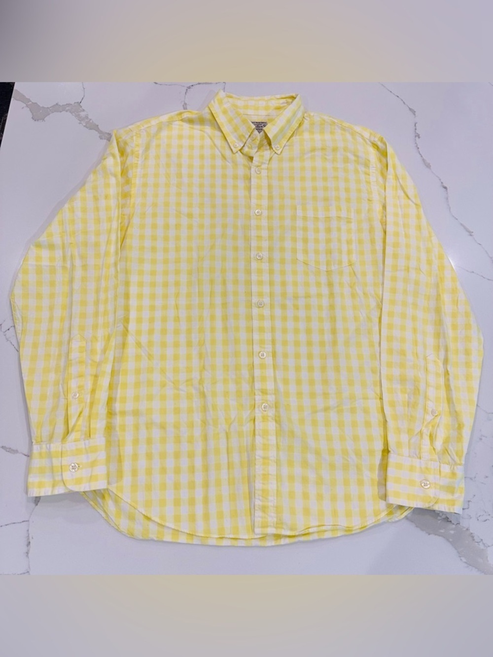 Vintage J. Crew Yellow Gingham Button Down Shirt Mens L Preppy Colorful Y2K 90s